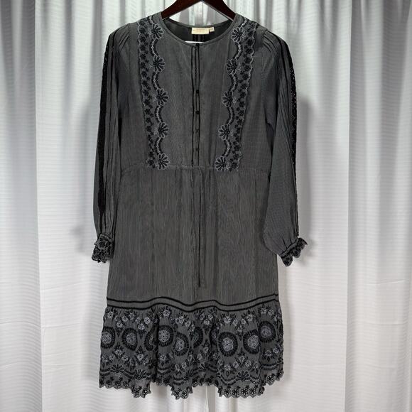 Rungolee 100% Silk Dress Black Embroidered Lace Boho Women's Size Small - Picture 2 of 11